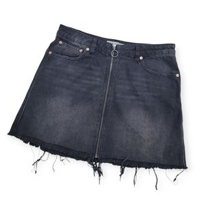 We the Free Free People Black Denim Skirt Raw Hem Zipper Front Size 30